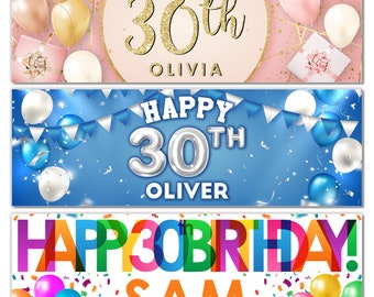 Personalized Any Name 30th Birthday Party Banners, Party Gifts Ideas, Custom Gifts, Milestone Birthday Party Decorations, Occasional Banners