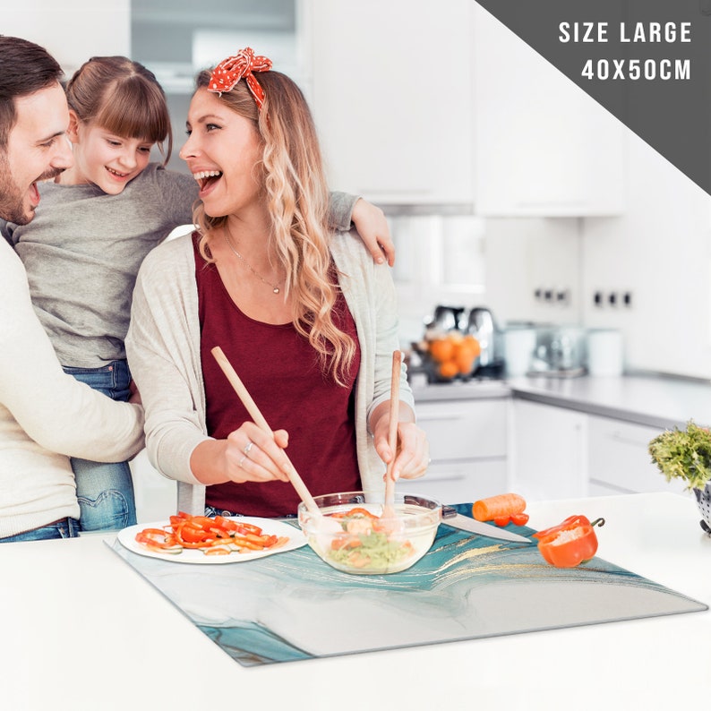 Teal White Gold Glass Chopping Board for Kitchen Glass Worktop Savers