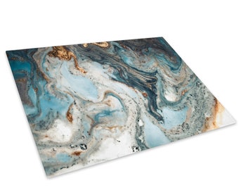 Blue teal white gold marble glass chopping board kitchen worktop saver protector