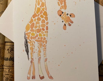 Watercolor Giraffe Card, Handmade Baby Shower Card