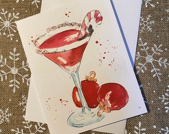 Martini Christmas Card  / Booze Christmas Card / Red Martini / Christmas Cocktail Card / Holiday Spirit Drink Christmas