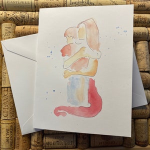 Câlin de la fête des mères, carte d'anniversaire jolie carte aquarelle aquarelle faite à la main