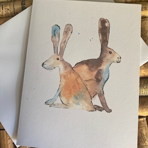 Rabbits Card/ Birthday Card / Baby Shower Card / New Baby Card / Cute Card / Handmade Card / Watercolor Card / Valentines Card/ Ester