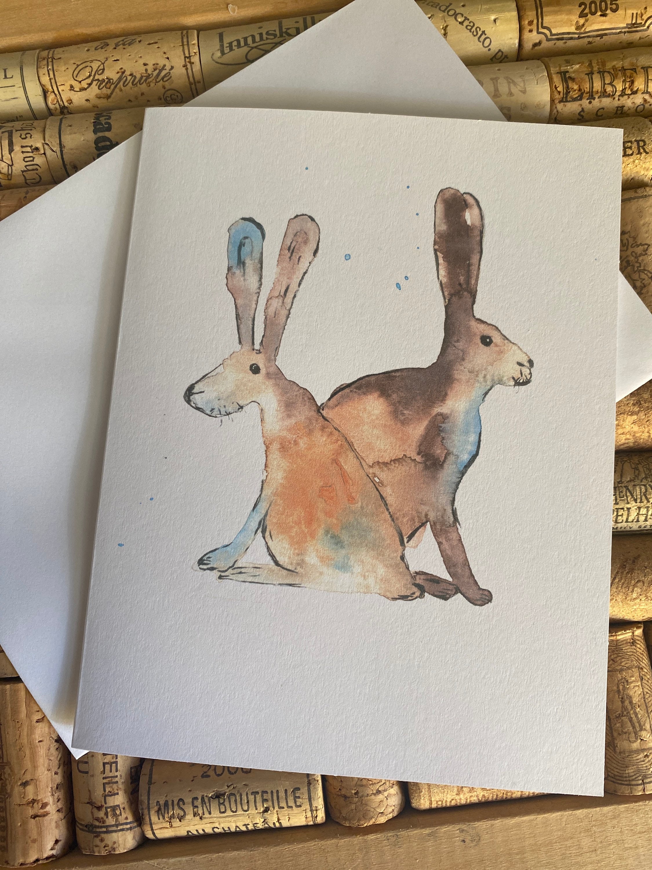 Watercolor Rabbits Card, Handmade Animal Greeting Card - Etsy