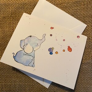 Elephant Card/ Birthday Card / Baby Shower Card / New Baby Card / Cute Card / Handmade Card / Watercolor Card / Aquarelle Card