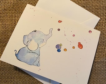 Elephant Card/ Birthday Card / Baby Shower Card / New Baby Card / Cute Card / Handmade Card / Watercolor Card / Aquarelle Card