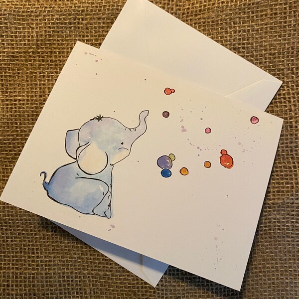 Carte éléphant/ Carte d’anniversaire / Carte de douche de bébé / Nouvelle carte bébé / Carte mignonne / Carte faite à la main / Carte aquarelle / Carte Aquarelle