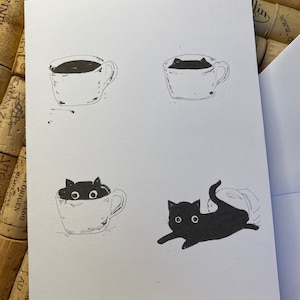 Cat Card / Holidays Cat Cart / Cat and Coffee Card / Cup of coffee / happy birthday/ coffee lover