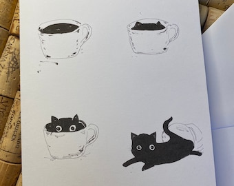 Funny Cat Coffee Birthday Card, Cat Lover Gift