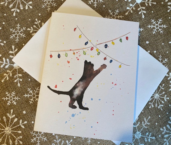 Cat Christmas Card / Holidays Cat Cart / Cat and Ornament Card / Festive Cat Card
