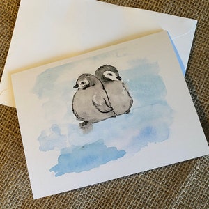 Carte pingouin / Carte d’hiver / Carte mignonne / Carte de vacances / Carte couple pingouins / Saint-Valentin