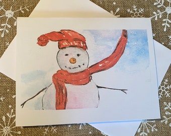 Happy Holidays Card / Merry Christmas Card / Christmas Snowman Card / Snowman Card /Snowman / Aquarelle / Handmade / Winter snowman