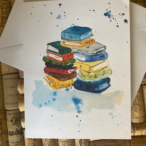 Cartão de livros/ Cartão de aniversário/ Cartão de formatura/ Cartão fofo/ Cartão feito à mão/ Cartão de aquarela/ Cartão de dia dos namorados/