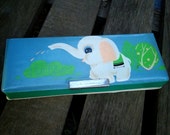 60s Vintage rare chinese hand painted elephant pencil box with mirror