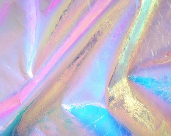 Super Iridescent Crinkled Hologram Metallic Lambskin Sheepskin Holographic Genuine Leather Skin