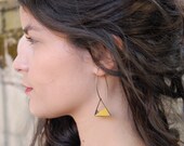 Triangular earrings, leather and metal, handcrafted