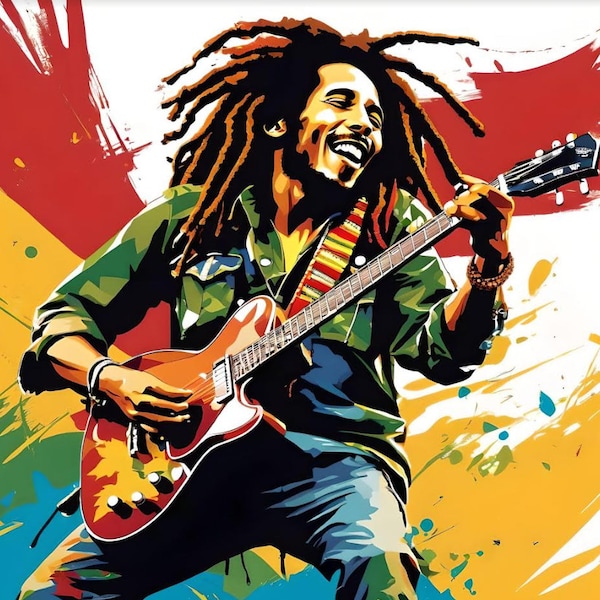 NEW! Bob Marley One Love Vibrant Digital Art Download Reggae Pop Art T-Shirts Hoodies Prints Wall Art Phone Case Posters Stickers SALE#17