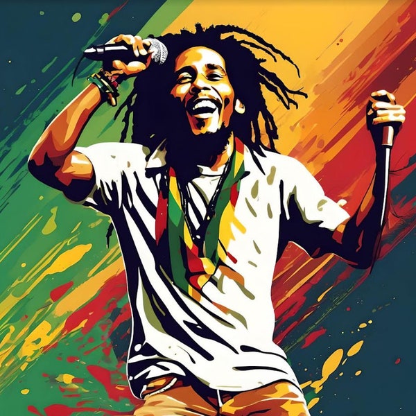 NEW! Bob Marley One Love Vibrant Digital Art Download Reggae Pop Art T-Shirts Hoodies Prints Wall Art Phone Case Posters Stickers SALE#10