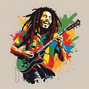 NEW! Bob Marley One Love Vibrant Digital Art Download Reggae Pop Art T-Shirts Hoodies Prints Wall Art Phone Case Posters Stickers SALE#7