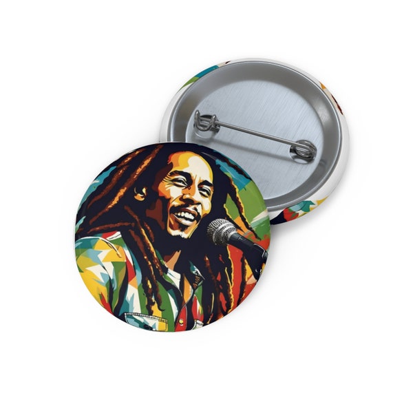 New! Bob Marley One Love Vibrant Digital Art Pin Button
