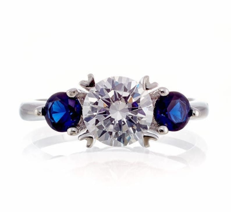 Classic Brilliant Round /& Sapphire Cubic Zirconia Engagement Ring in WGP Sterling Silver