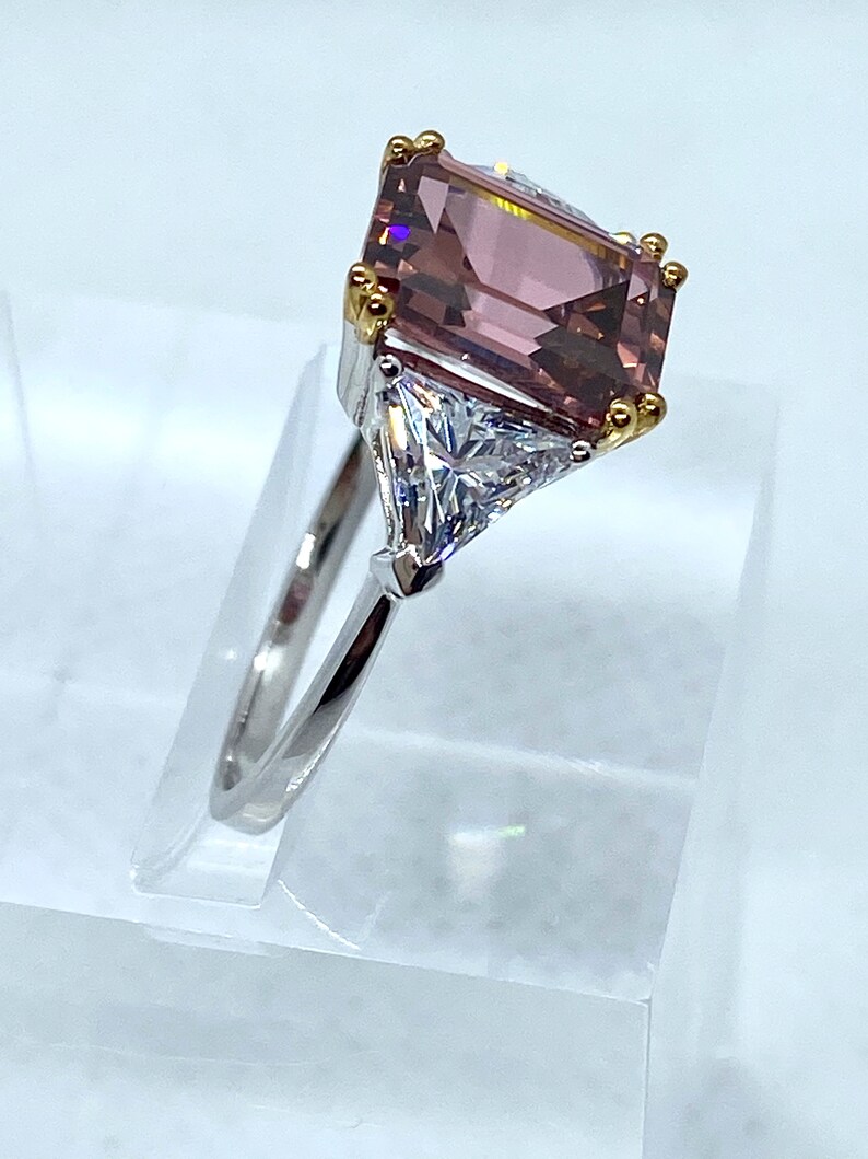 Fancy Pink CZ Engagement Ring Set In Two Tone Sterling Silver