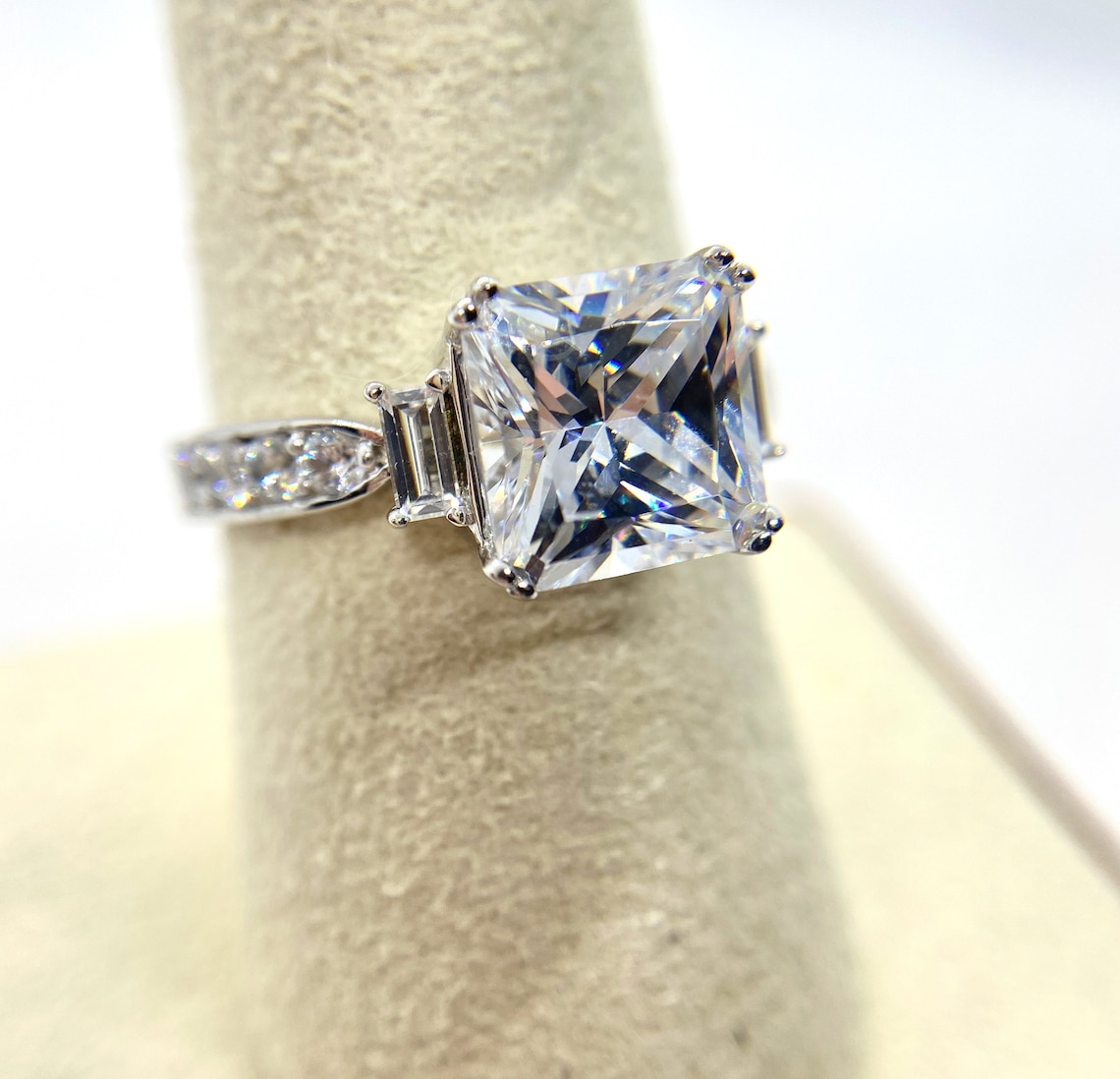 4 Carat Princess Cut Cubic Zirconia Engagement Ring in WGP | Etsy