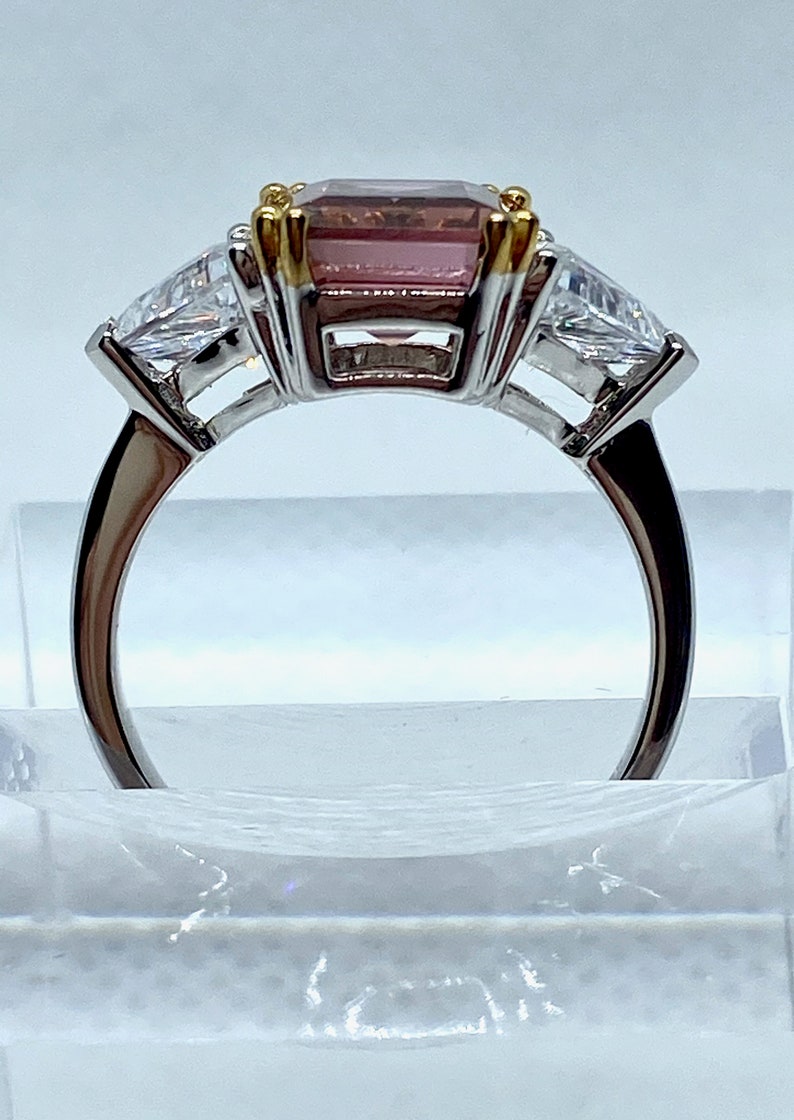 Fancy Pink CZ Engagement Ring Set In Two Tone Sterling Silver