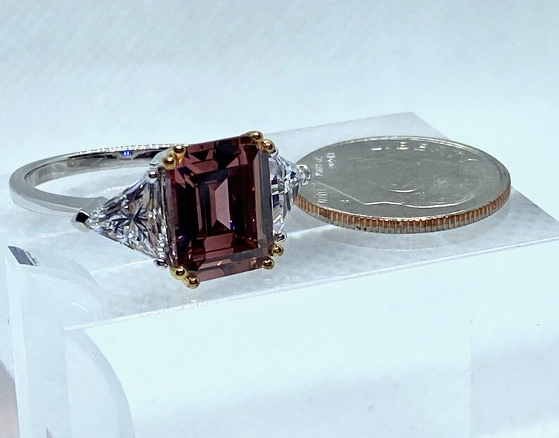 Fancy Pink CZ Engagement Ring Set In Two Tone Sterling Silver