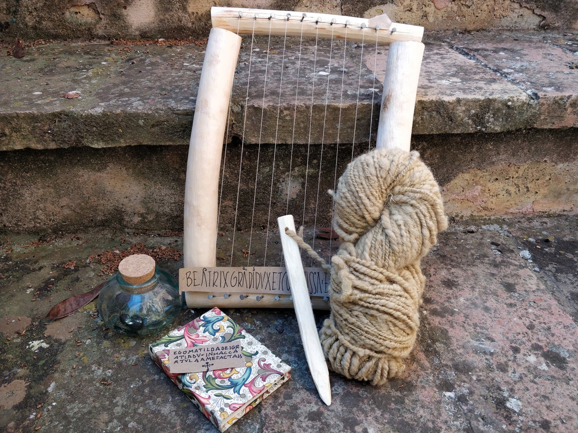 Medieval weaving loom handmade in pine tree wood with handspun | Etsy