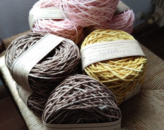 Recycled cotton yarn hand dyed with plants. Eco-friendly skeins for knitting and crocheting sustainable summer projects, weaving loom thread