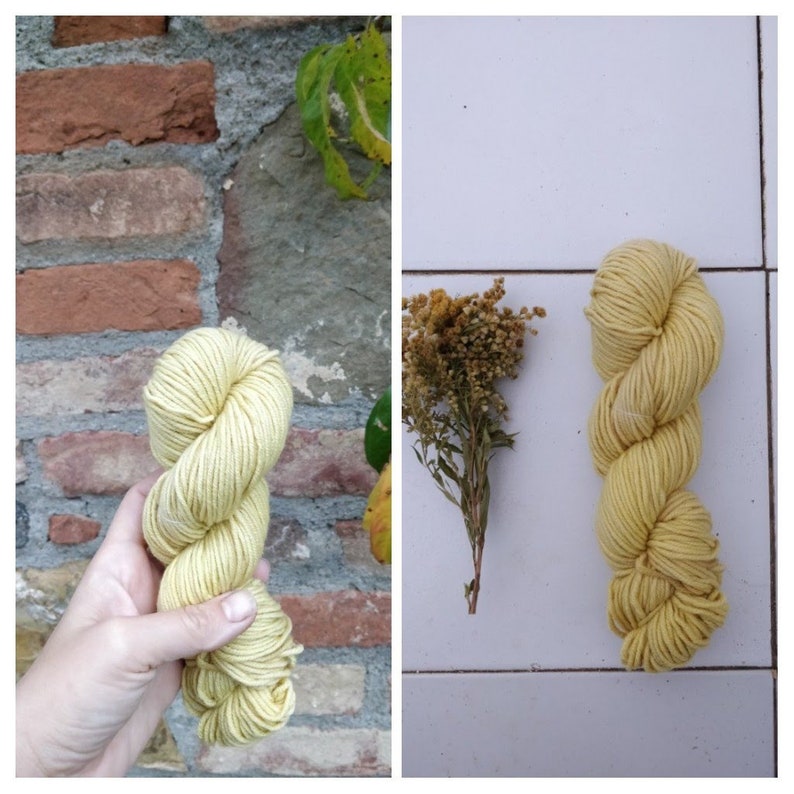 Natural dye kit with wool skein, cotton cloth, two colours dried plants and eco-friendly mordants. Full dyeing supplies for yarns and fabric image 8