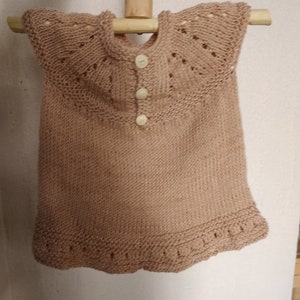 Knitted cotton newborn girl dress hand dyed with avocado. Antique rose beige summer baby gown 0 3 months, cute coming home hospital outfit image 10