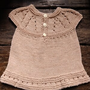 Knitted cotton newborn girl dress hand dyed with avocado. Antique rose beige summer baby gown 0 3 months, cute coming home hospital outfit image 4