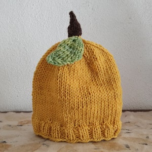 Mit Pflanzen gefärbte Babyfruchtmütze, 100 % Merinowolle. Handgefertigter Hut für Kinder oder Erwachsene: Apfel, Birne, Pfirsich, Orange, Pflaume mit Blatt Bild 2