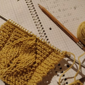 Kit d'aiguilles en laine et en bois pour réaliser une bande avec des feuilles. Ensemble complet de fils et matériel de tricot avec patron écrit image 7