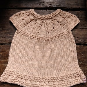 Knitted cotton newborn girl dress hand dyed with avocado. Antique rose beige summer baby gown 0 3 months, cute coming home hospital outfit image 3