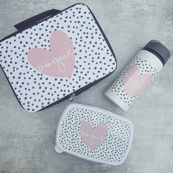 Personalised Lunch Box - Dotty Heart,personalised lunchbox, name lunchbox, personalised lunchbag,Dalmatian print lunch box, school lunch box