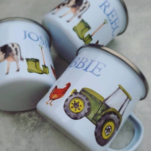 Farm Personalised Enamel Mug, enamel mug, camping mug,kids mug,farm mug,tractor mug,personalised mug,tractor gift,farm gift, polymer mug