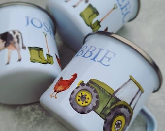 Farm Personalised Enamel Mug, enamel mug, camping mug,kids mug,farm mug,tractor mug,personalised mug,tractor gift,farm gift, polymer mug