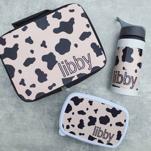 Personalised Cow Print Lunch Box - Cow print lunch bag, personalised lunch box, girls lunch box, name lunch box, cow print lunch box,