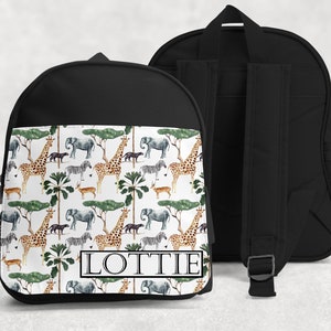 Safari Personalised Backpack, Personalised childrens backpack, Kids backpack, name school backpack, school bag, safari backpack, animal bag
