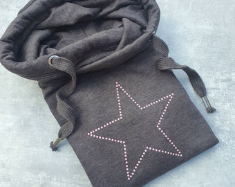 Star Hoodie, cowl neck hoodie, dotted star, ladies hoodie, comfy hoodie, slouch hoodie