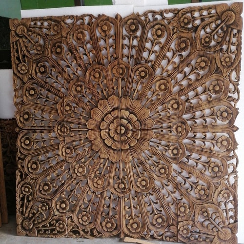 Natural Color Mandala Wood Carving Panel 120 X 120 Cm Wood Etsy