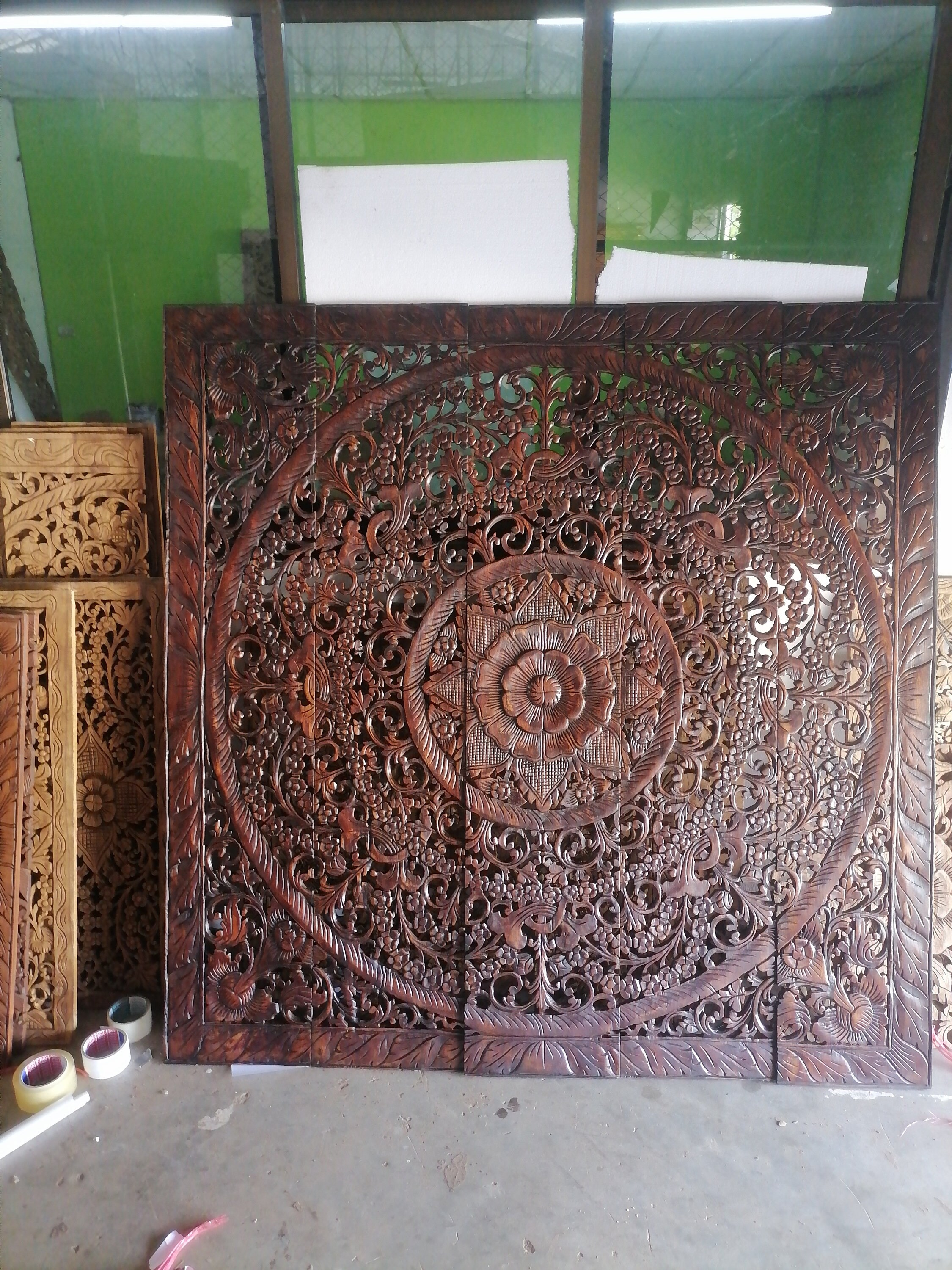 Wood Carving 150 X 150 Cm Mandala Headboard Queen Wall Art Etsy