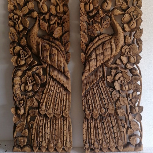 Wood Carving Wall Art Hanging Reclaim Wooden Panel in Teak Etsy