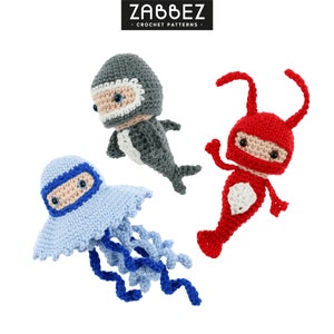 Crochet pattern PDF: Mini Jellyfish, Lobster, Shark