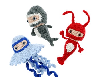 Crochet pattern PDF: Mini Jellyfish, Lobster, Shark