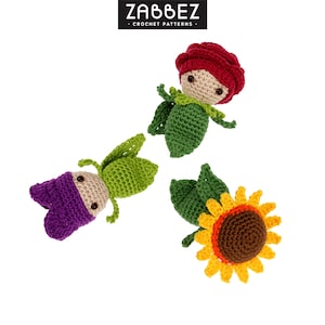 Crochet pattern PDF: Mini Rose - Sunflower - Tulip