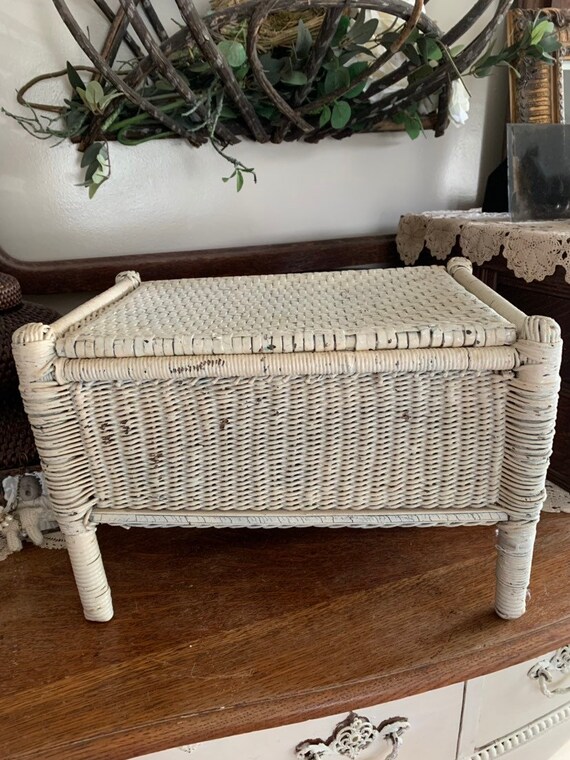 White wicker footstool deals